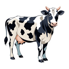 vector illustration of holstein cow, walking, watercolor