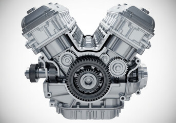 Naklejka premium V8 engine assembly isolated on white background