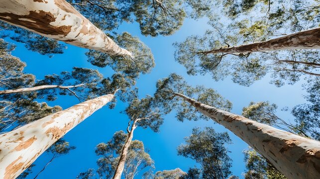 Majestic Eucalyptus Trees Reaching for Blue Sky