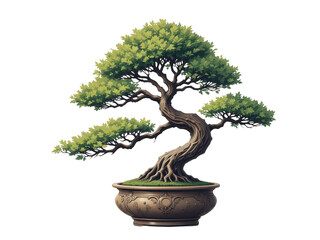 Serene Bonsai: A meticulously crafted bonsai tree, representing balance and harmony, its lush green foliage and twisted trunk adding a touch of zen tranquility.