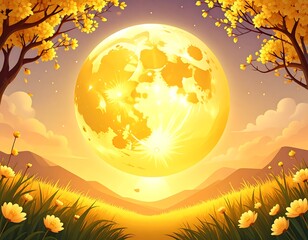 Golden moonlit autumn landscape