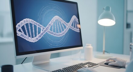 DNA Strand Displayed on Computer Screen in Laboratory