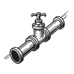 Isometric illustration of water pipe system with valve and connector elements design