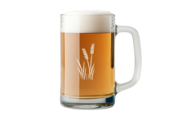 Frothy Brew: A transparent glass stein overflows with golden-hued beer, its foamy crown inviting. Evokes a sense of refreshment and convivial moments.