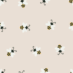 Seamless pattern bees, perfect for the summer season. Bug animal textile design for fabric print, and kids products, wallpaper, cute design, and gift wrap paper.