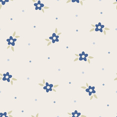 Cute floral seamless pattern with flowers and branches. Wildflower vector illustration in spring or summer. Elegant template for fabric, wallpaper, stationery, wrapping, card, and phone cases.