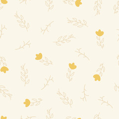 Cute floral seamless pattern with flowers and branches. Wildflower vector illustration in spring or summer. Elegant template for fabric, wallpaper, stationery, wrapping, card, and phone cases.
