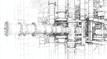Obraz premium Detailed technical illustration of industrial piping and machinery, showcasing intricate designs and engineering precision. image conveys sense