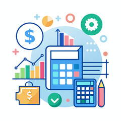 Modern Accounting Tools with Calculator and Financial Charts Vector Illustration