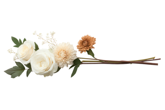 Elegant Floral Bouquet: A delicate and artistic floral arrangement features pristine white roses, accented by creamy blooms and subtle greenery. Displaying elegance and purity.