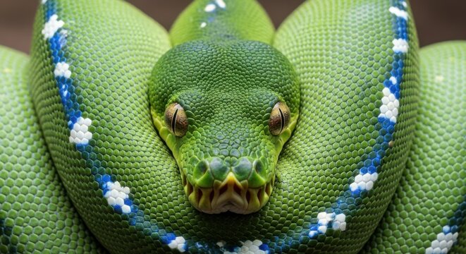 Beautiful Green Tree Python Coiled and Ready