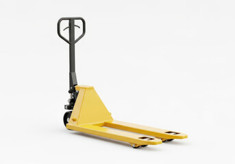 Yellow manual pallet truck isolated on white background