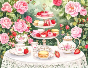 バラ咲く庭で楽しむエレガントなアフタヌーンティー

