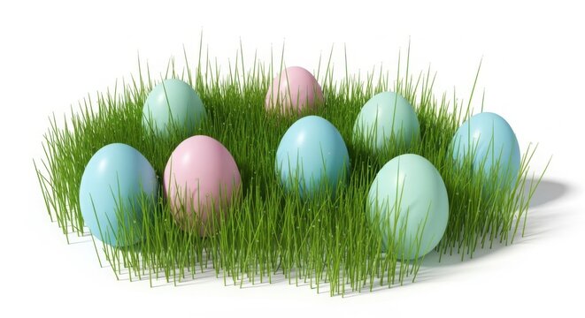 Pastel easter eggs nestled in fresh green grass