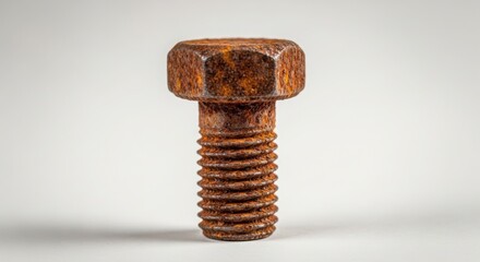Close up of a rusty old metal bolt against a white background