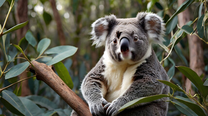 Fototapeta premium Koala gazing curiously at a passing butterfly