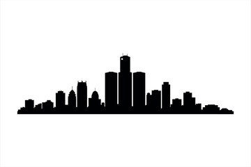 Fototapeta premium Black silhouette of a city skyline with varied building heights and shapes black and white urban landscape