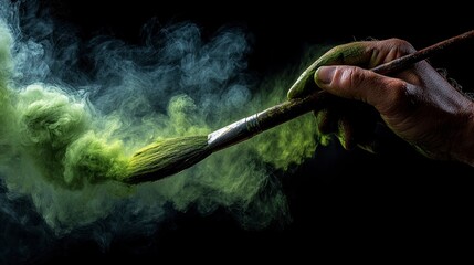 Fototapeta premium Artistic paintbrush in smoke