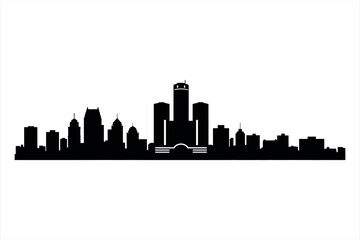 Fototapeta premium Black silhouette skyline of Detroit Michigan with prominent buildings and architecture city
