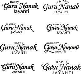 Collection set of  Happy Guru Nanak Jayanti Typography Vector .