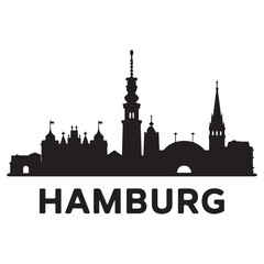Fototapeta premium Hamburg skyline. Vector illustration. Vector black silhouette. with white background.