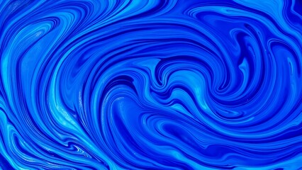 深みのある鮮やかな青のマーブル模様が渦巻く抽象背景