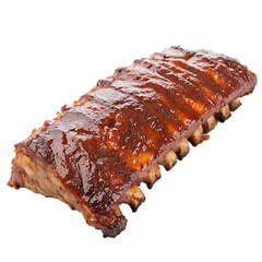 A whole single barbecue pork rib isolated on a transparent background