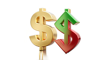 Obraz premium Dollar Sign with Up and Down Arrows on transparent background on white background