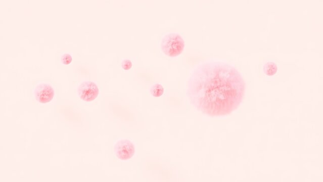 ピンクのふわふわ毛玉が舞うポップな背景