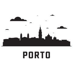 Obraz premium Porto skyline. Vector illustration. Vector black silhouette. with white background.