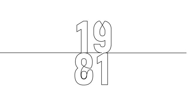 1981 year continuous line art clip self drawing animation on white black background. vertically single one line art outline illustration 1981 year numbers video