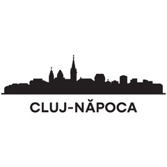 Obraz premium Cluj-Napoca city skyline. Black cityscape isolated on white background. Vector banner. Vector black silhouette. with white background.