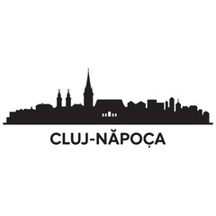 Fototapeta premium Cluj-Napoca city skyline. Black cityscape isolated on white background. Vector banner. Vector black silhouette. with white background.