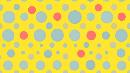 水色とピンクの円が散りばめられた黄色のポップパターン背景