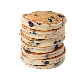 A whole single blueberry pancake stack isolated on a transparent background