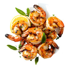 Delicious Grilled Shrimp on White Background for Gourmet Seafood Menu Design