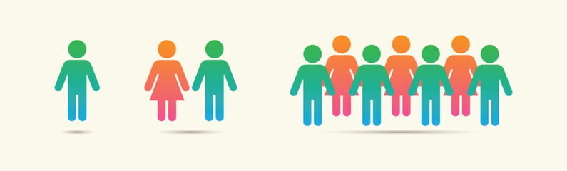 Group of Colorful Human Silhouettes on Light Background.  Vector illustration of people icons in bright colors on light background. Suitable for infographics, demographics, community, diversity, 