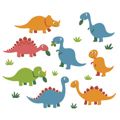 Fototapeta premium Collection of Eight Colorful Cartoon Dinosaurs