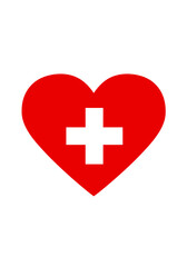 Obraz premium Red Heart Shape with Central White Cross Medical Symbol