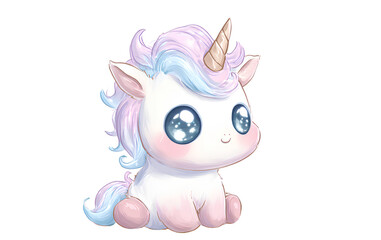 Cute Baby Unicorn Sitting with Sparkles, Transparent Background