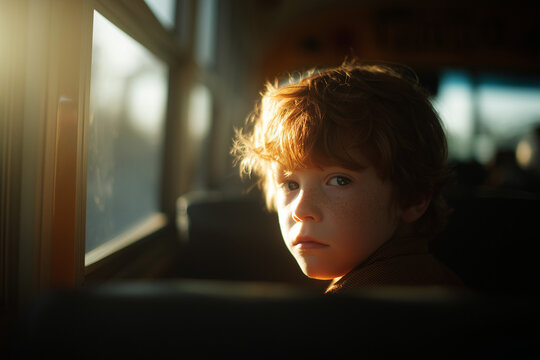 Group of children go to school with yellow school bus, Selective focus happy school kid on bus, Kindergarten student on public bus.