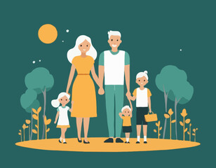 Happy Family Vector Illustration – Parents and Kids Together