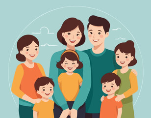 Happy Family Vector Illustration – Parents and Kids Together