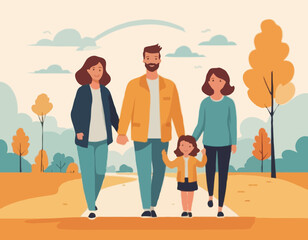Happy Family Vector Illustration – Parents and Kids Together