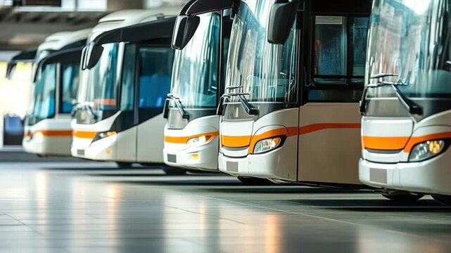 Row of buses in station with modern design