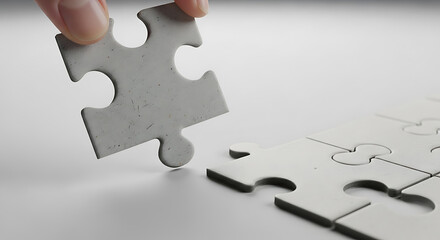 A hand holding a Jigsaw Puzzle Piece Connecting in Another Piece Close-up View, Partnership Concept