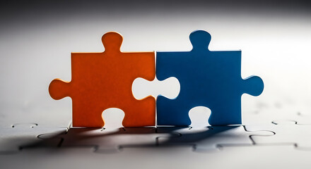 Two Jigsaw Puzzle Different Pieces with Match to connect, but on opposite side in Close-up View, Partnership Concept
