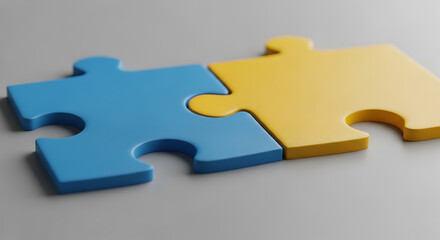 Two Jigsaw Puzzle Pieces Connecting Perfectly in Close-up View, Partnership Concept