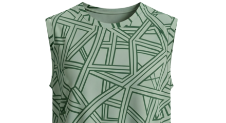 Green Geometric Pattern Sleeveless Top - Lightweight Fitness Tee with High-Contrast Borders