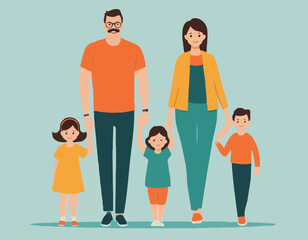 Happy Family Vector Illustration – Parents and Kids Together